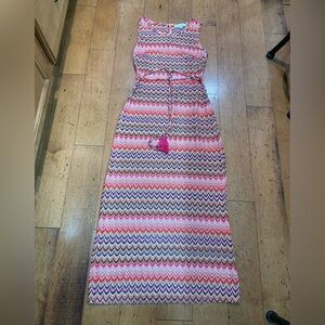 En Saison Open Knit Maxi Sleeveless Dress, Medium, Vibrant Chevron Pink Pattern